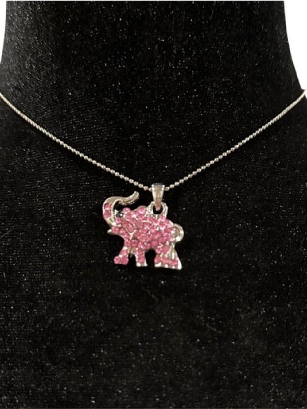 Adult Jewels Necklace Pink Crystal Encrusted Elephant Silver Tone Womens Jewelry